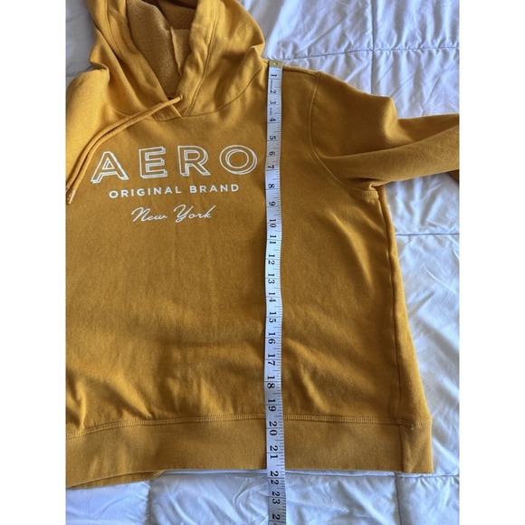 Aeropostale Yellow Sweatshirt Hoodie Size Medium Fleece Lined Logo New York - Picture 8 of 9